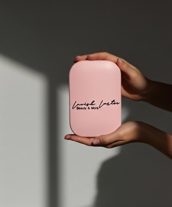 Hands holding a pink Lavish Luster case