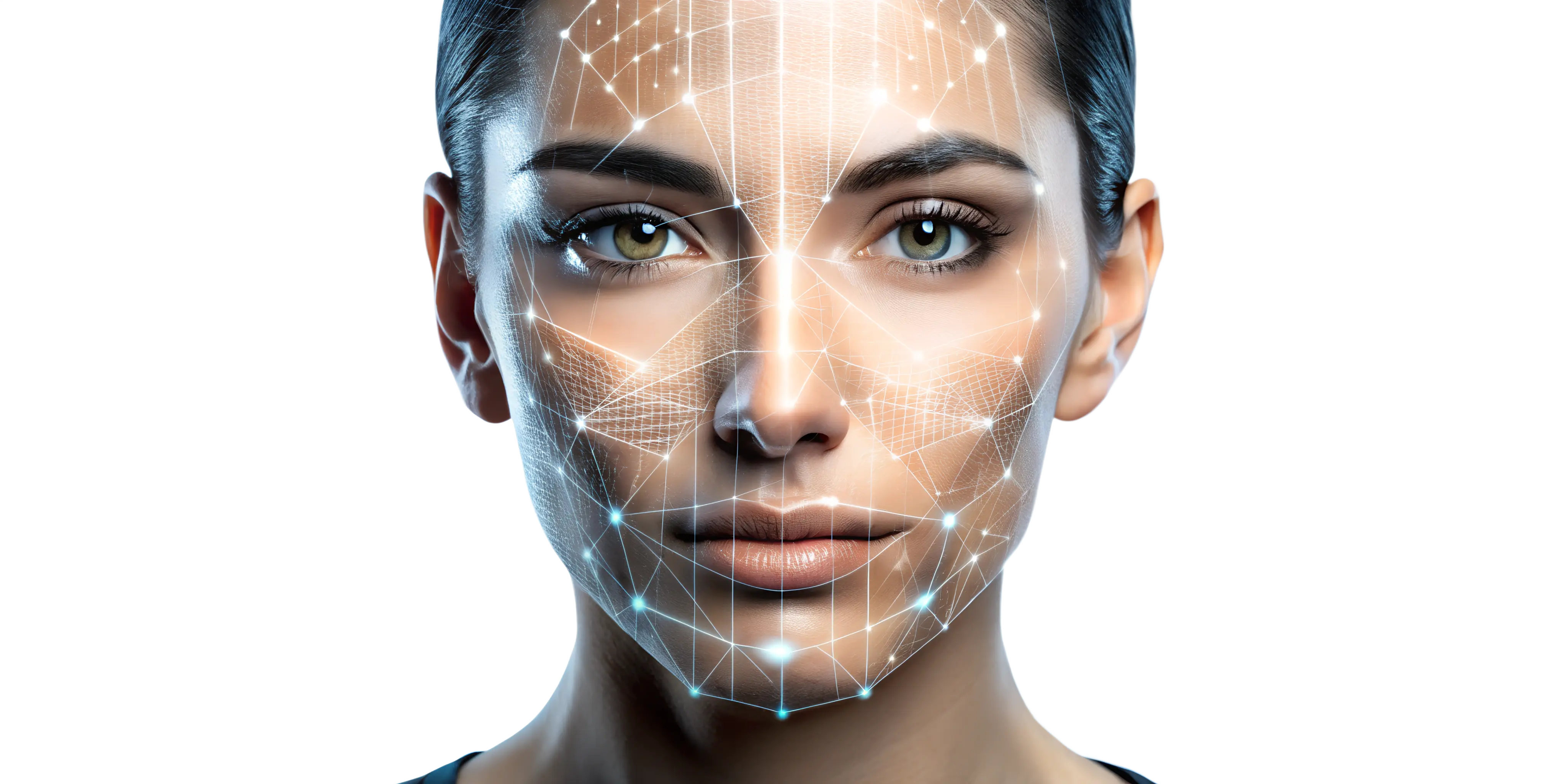 A face overlaid with the LusterScan AI analysis mesh